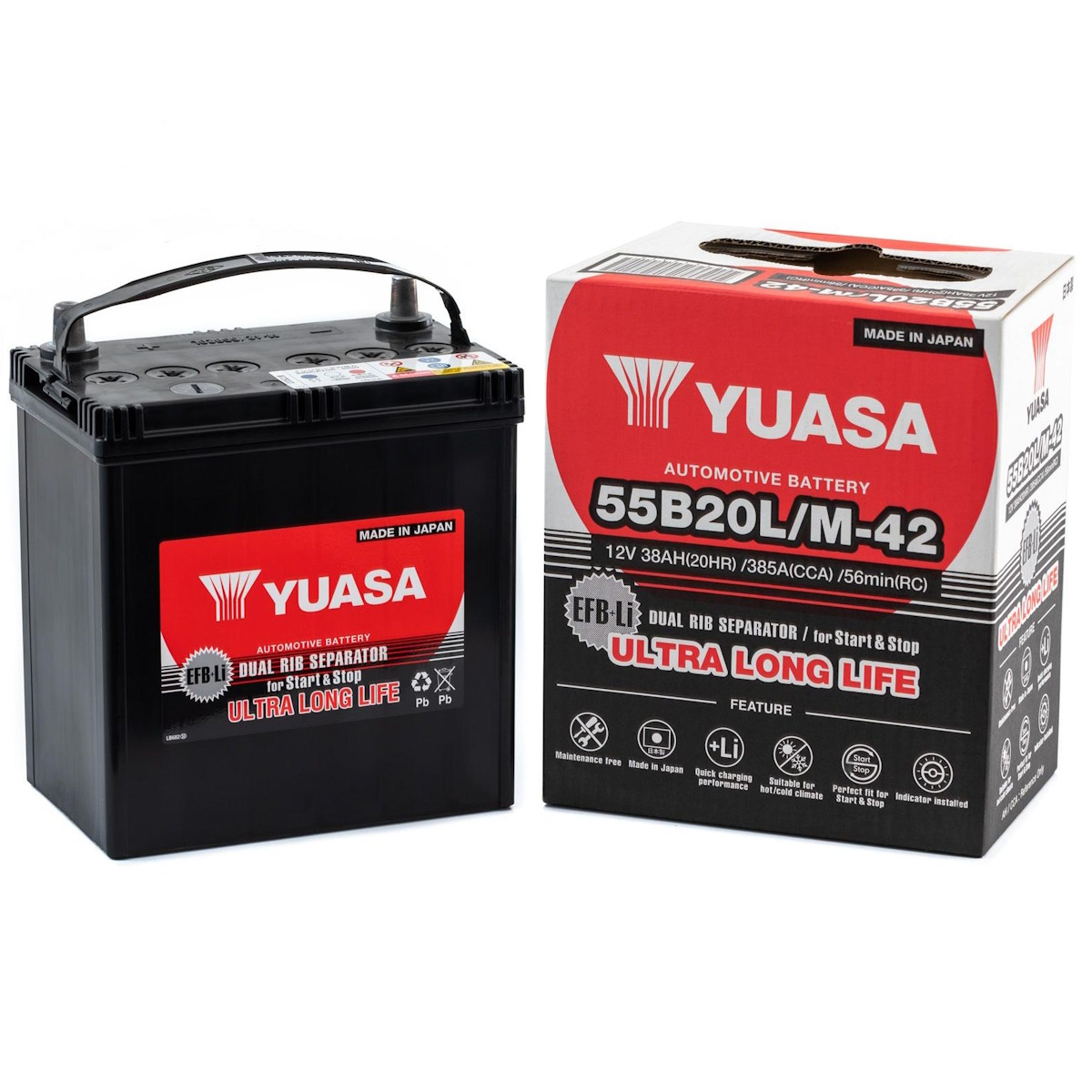 Аккумуляторы EFB-Li YUASA EFB M-42 (55B20L) купить 8 906 062 07 78